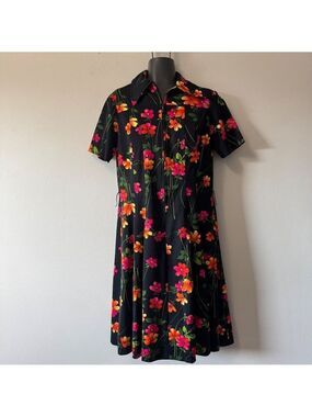 Vintage Leo-Danal Black Floral Dress
